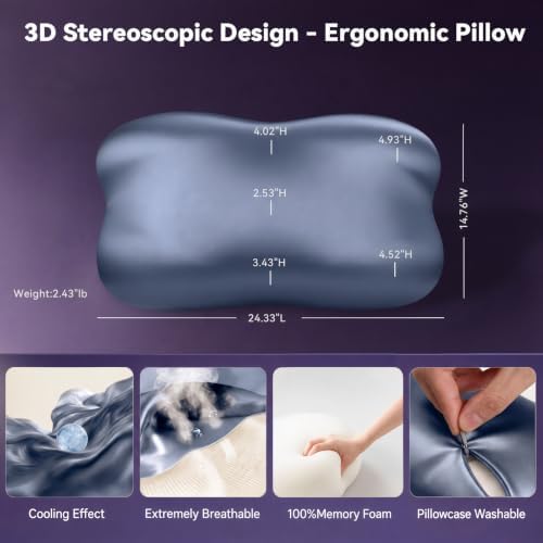 Dayme Cooling Cervical Neck Pillow – Contour Memory Foam Pillow, Blue - Image 2