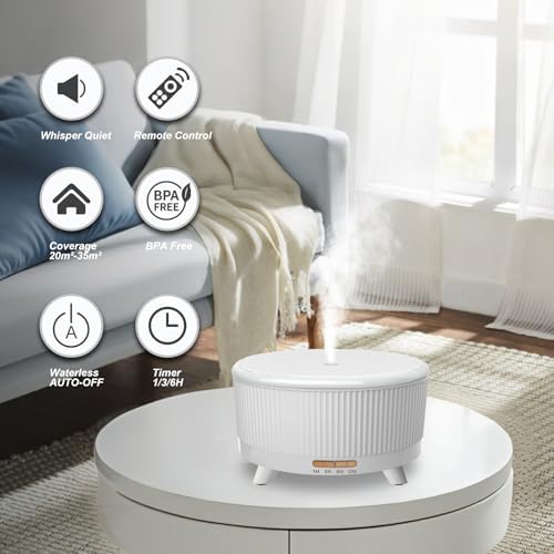 Diffusers for Essential Oils Large Room, 500ml Aromatherapy Diffuser Cool Mist Humidifier with Remote Control,7 Colors Lights & 3 Mist Mode Waterless Auto Off for Women Office Home W - Image 2