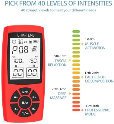Rechargeable TENS Unit Machine for Pain Relief Therapy, Electronic EMS Muscle Stimulator for Shoulder Pain Relief, TENS&EMS Stimulator for Back Pain, Shoulder Neck Pain Relief, Sciatica Pain, red - Image 4
