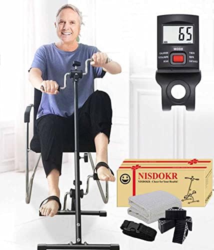 Pedal Exerciser Bike Hand Arm Leg and Knee Peddler Adjustable Fitness Equipment for Seniors, Elderly Home Pedal Exercise Bike for Total Body, with Gift Box & Monitor by NISDOKR