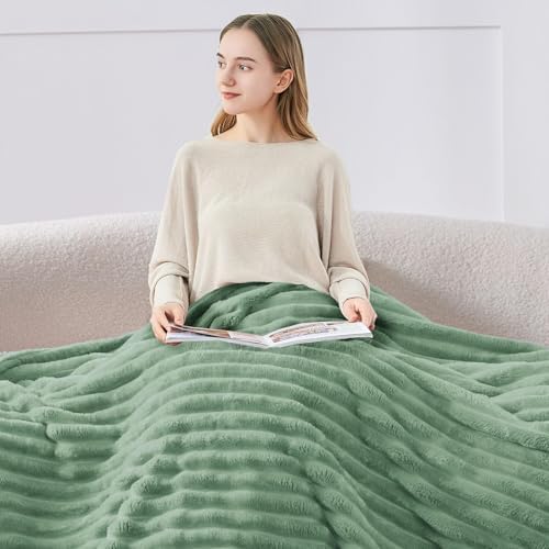 BEDELITE Ribbed Fleece Throw Blanket for Couch, Sage Green, 50"x70" - Image 6