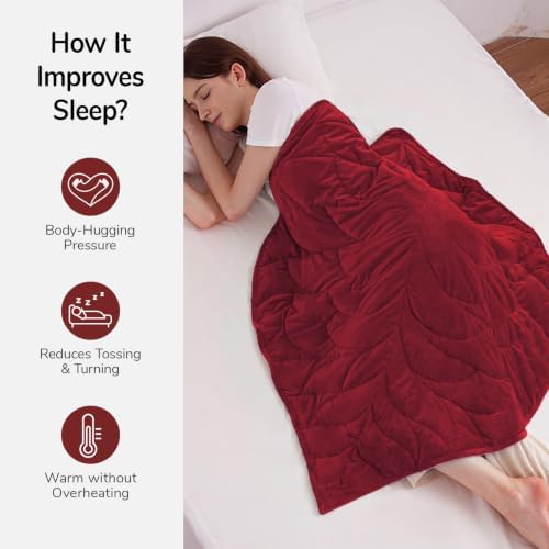 Weighted Lap Blanket for Adults, 7 lbs 41" x 53", Leaf Pattern, Burgundy - Image 3