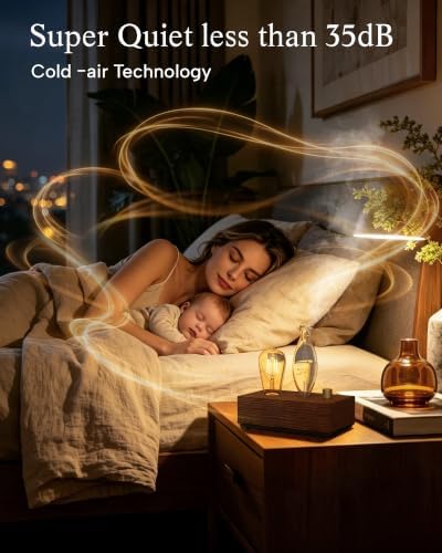 Waterless Oil Diffuser with Wood Base, Tempered Glass Bulb, 3 Color Light - Image 2