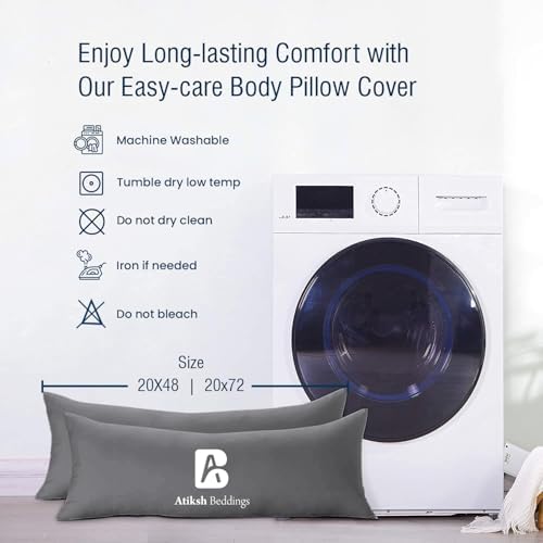 Body Pillow Cover with Zipper 20x72 Cotton Long Body Pillowcase Lumbar Pillow case 100% Egyptian Cotton 500 Thread Count Pack of 1 for Adult Size (Dark Grey) - Image 6