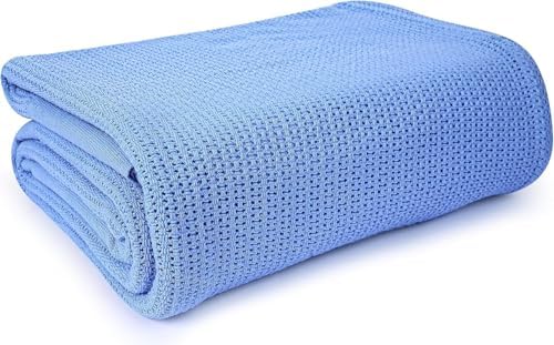 Linteum Textile Supply Blue Hospital Thermal Blanket 66x90 Inch 100% Cotton, Soft and Cozy, Breathable, Open-Cell Weave Design, All Season Twin Hospital Blanket (4-Pack) by LinteumTextileSupply