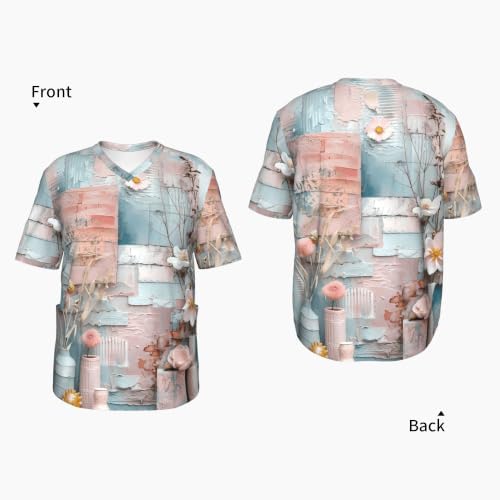 Men's Scrub Top,V-Neck Spill Wrinkle Resistant,3 Pockets-Ornate Scrapbook (4) - Image 4