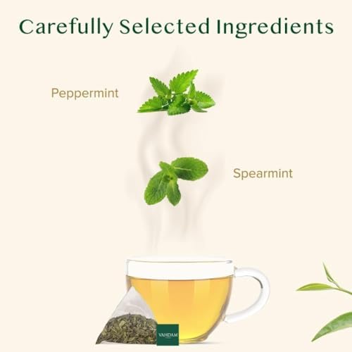 VAHDAM, Pure Mint Herbal Tea (15 Pyramid Tea Bags) Caffeine Free | Blend of Spearmint & Peppermint - Sweet & Minty | Resealable Ziplock Pouch - Image 3