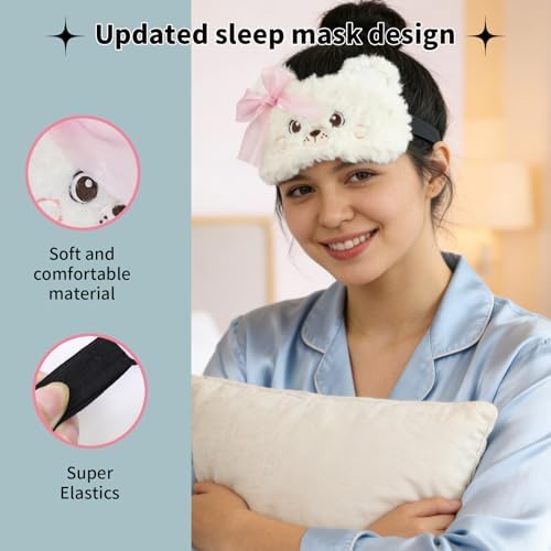 PERFECTSIGHT Sleep Eye Masks, Cute Penguin Plush Sleep Eye Cover Lightweight Adjustable Eyeshade Faux Fur Mask Cover for Women Men Sleep Travel Nap, Lace Bear - Image 5