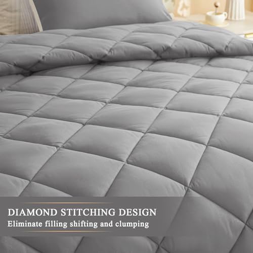 132x120 Alaskan King Comforter, Extra Large King Size Comforter Oversized, All Season Soft Lightweight Quilt Down Alternative Duvet Insert with 8 Corner Tabs(120x132, Light Grey) - Image 5
