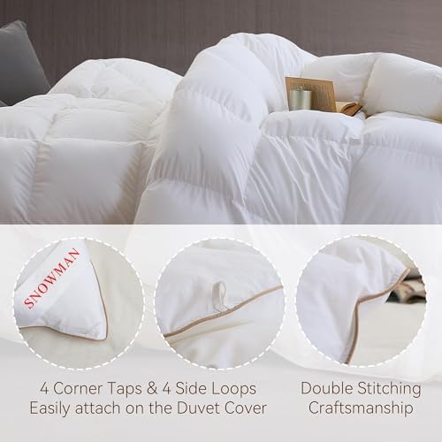 SNOWMAN Extra-Soft Down Blanket Queen, Lightweight Down Comforter with 8 Corner Tabs, Cooling Bed Comforter for Hot Sleepers, 18oz Fill Weight and Noiseless Down Proof Fabric (White, 90"x90") - Image 4