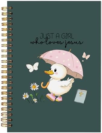 Cute Christian Spiral Notebooks - Just a Girl Who Loves Jesus Spiral Journaling Notebook for Daily Writing Bible Study, Kawaii Duck Religious Christian Journals Gifts for Daughter-DarkGreen396 by bitkan