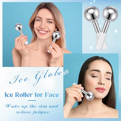 Baderke 2 Pcs Ice Globes for Face Stainless Steel Cooling Globes Unbreakable Cooling Roller Women Ice Balls Cryo Sticks Facials Skin Care for Dark Circles, Puffiness(Silver (White Handle)) - Image 5