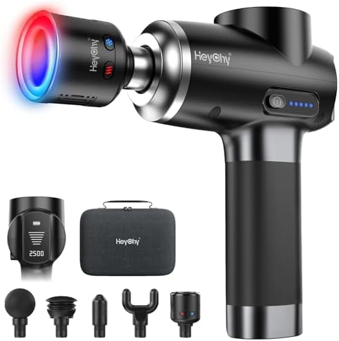 HEYCHY Massage Gun Deep Tissue, 5 Heads Muscle Massager with Heat and Cold by HeyChy