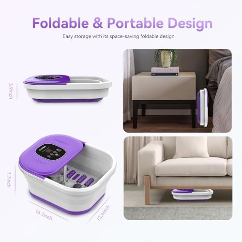 CuPiLo Foot Spa Bath Massager with Heat, Collapsible Foot Massager Spa Soaking Tub with Bubbles, Red Light, Pumice Stone, Shiatsu Massage Rollers, Pedicure Foot Spa for Relaxation, Gifts(Purple) - Image 6