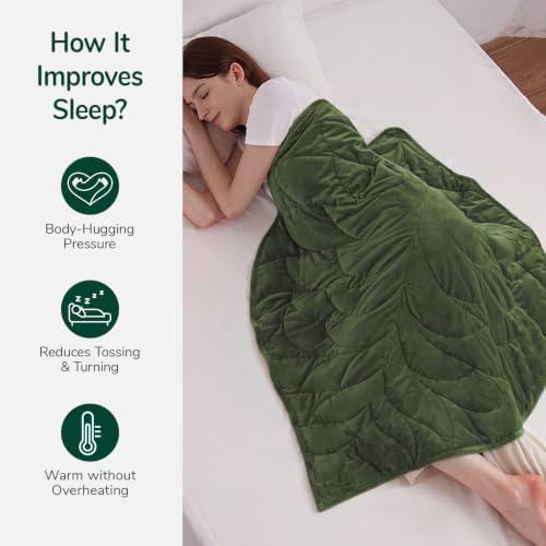 Weighted Lap Blanket for Adults, 7 lbs 41" x 53", Leaf Pattern, Olive Green - Image 3