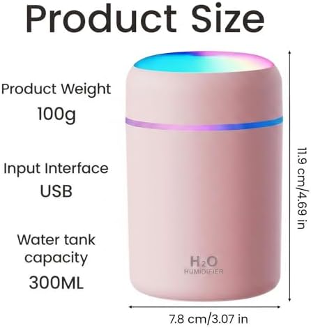 Portable Colorful Cool Mini Humidifier,Aroma Essential USB Personal Desktop Humidifier, for Bedroom, Office & Car(300ml, White) (pink) - Image 2