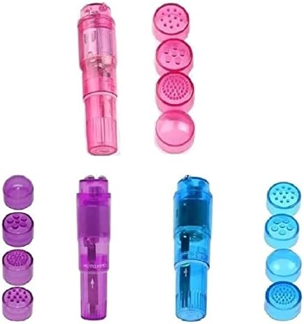 Small Mini Vibrating Massager Handheld Portable Tool for Women with 4 Heads Pocket Pen for Face Neck Head Back and Shoulder Pink Purple and Blue by Finever