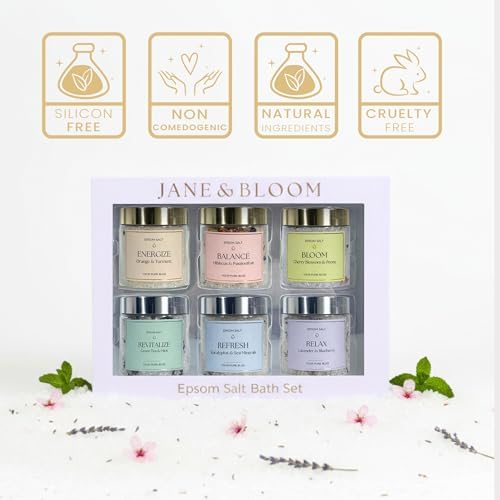 Epsom Salt Bath Gift Set – 6 Aromatherapy Blends with Essential Oils – Bath & Body Gift Set for Women, Stress Relief, Self Care, Birthday Gifts – Jane & Bloom - Image 5