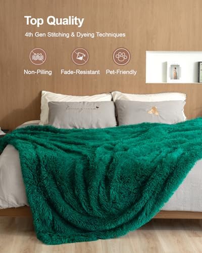 Pawque Faux Fur Sherpa Fleece Throw Blankets Twin Size 60x80 Inches, Green - Image 4