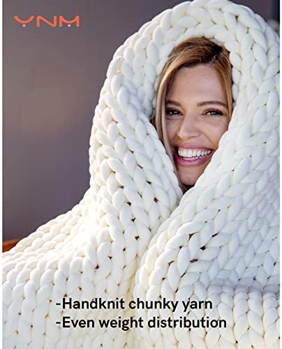 YnM Velvet Weighted Blanket, Handmade Chunky Knitted Design, Soft and Cozy, Temperature Regulating and Breathable, Machine Washable Throw for Sleep or Home Decor (Cream, 60x80 Inch, 20lbs) - Image 3
