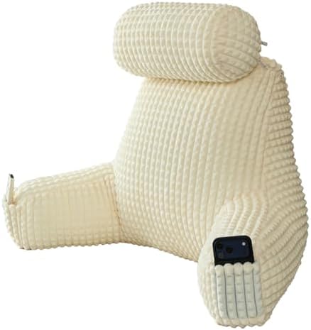 Reading Pillow for Bed with Adjustable Neck Support,XXL White Flannel by Wervity