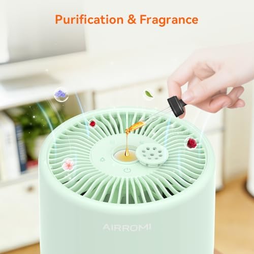 AIRROMI Pets Air Purifier for Home Allergies,Up to 660 ft². HEPA Deodorizing Activated Carbon Filter,With Fragrance Sponge for Better Sleep,Night Light,Pet Dander,Smoke,Odors,Air Cleaner A2002 Green - Image 5