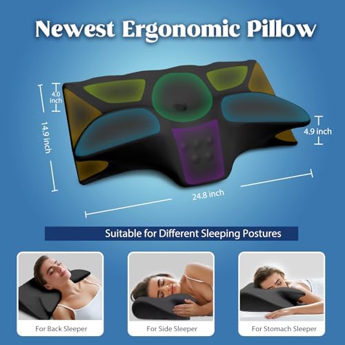 Cervical Pillow for Neck Pain Relief, Cooling Contour Memory Foam Pillows Support Odorless Ergonomic Neck Pillow Adjustable Orthopedic Bed Pillow for Side Back Stomach Sleeper with Pillowcase,KK2 - Image 5