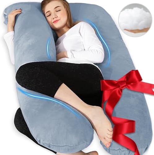 Chilling Home Pregnancy Pillows - U Shaped Maternity Pillow for Pregnant Women with Velvet Removable Cover - 55 inch Pregnancy Pillows for Sleeping - Body Pillows for Adults Full Support - Grey by ChillingHome