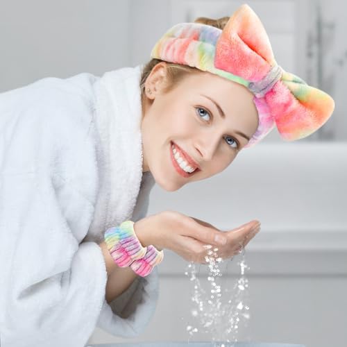 Wteehn 6pcs Headband and Wristband for Face Washing, Makeup Spa Skincare Headband, Skin Care Face Wash Headbands Wrist Bands Tools Set, for Women and Teen Girls Gifts - Image 2