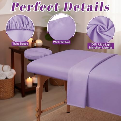 Oudain 4 Sets 3 Piece Soft Microfiber Massage Table Sheets Set Bulk Includes Massage Flat Sheet and Fitted Sheet and Face Rest Cover(Purple) - Image 3