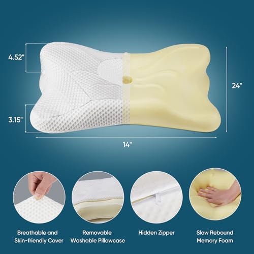 Sweetcrispy Cervical Pillow for Neck and Shoulder - Ergonomic Memory Foam Pillows, Contour Side Sleeper for Adults, Cooling Orthopedic Neck Support for Back Stomach Sleepers, White - Image 3