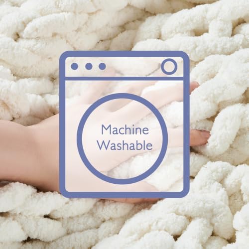 Bigacogo Chunky Knit Throw Blanket for Couch, 40x60 inches, Vintage White - Image 7