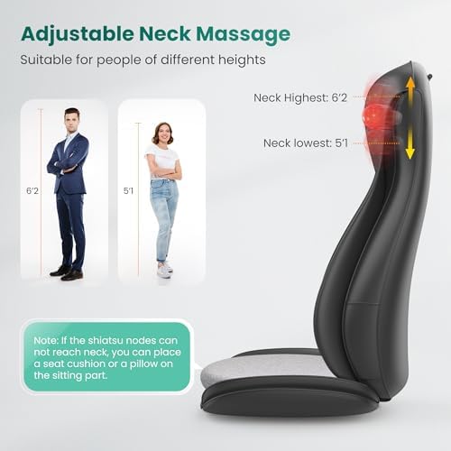 Snailax Shiatsu Neck Back Massager with Heat, Massage Chair Pad with Compression, Height-Adjustable Neck Massage Rollers Chair Seat Massager, Gifts for Men, Women - Image 6