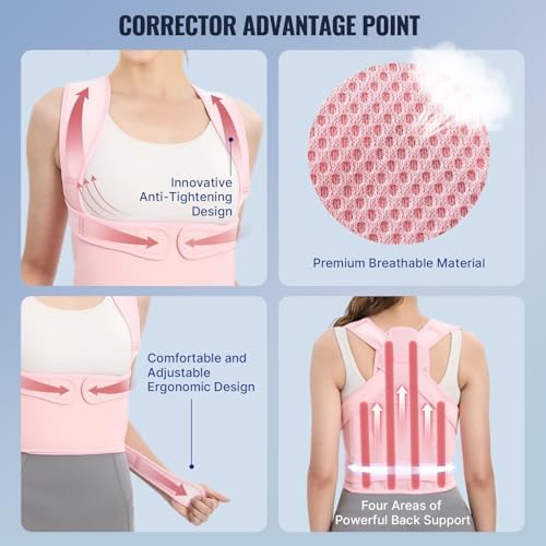 Posture Corrector for Women and Men, Adjustable Back Brace with Full Back Support, Shoulder Straightener for Spine Alignment, Kyphosis, Hunchback, Scoliosis, Lumbar, Spine, Pink (Small) - Image 2
