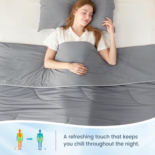 Cozy Bliss Cooling Comforter Twin Size, Reversible Lightweight Cooling Blankets for Hot Sleepers and Night Sweats, Q-Max>0.45 Soft Breathable Silky Smooth Summer Comforter, Dark Grey, 68"x90" - Image 4