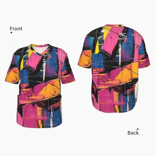 Men's Scrub Top,V-Neck Spill Wrinkle Resistant,3 Pockets-Graffiti Street Art (1) - Image 4