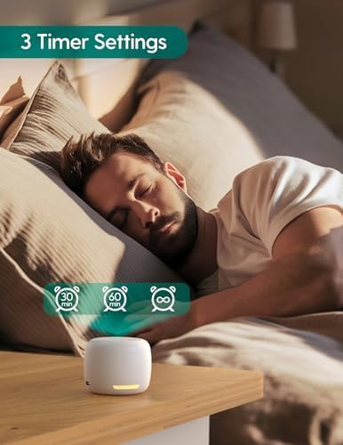 Babelio White Noise Sound Machine, Night Light, Mini and Portable, 15 Non-looping Sounds, Timer, Memory Function, for Adults Baby, Travel, White - Image 4