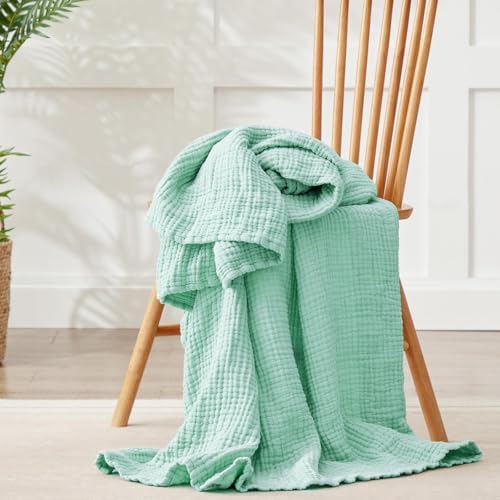 100% Cotton Muslin Blanket Large 50" x 70", Breathable and Lightweight Cotton Throw Blanket for Bed and Couch, Soft Cooling Summer Gauze Blanket for Adults All Season, Mint - Image 6