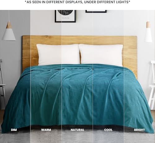 Utopia Bedding 100% Cotton Thermal Blanket Teal Twin, 90x72 Inches - Image 5