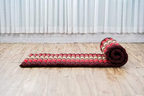 Leewadee - Foldable Floor Mattress - Japanese Roll Up Futon -Trifold Tatami Mat- Guest Floor Bed - Camping Mattress - Thai Massage Mat, Kapok Filled, 75 x 20 inches, Red - Image 6