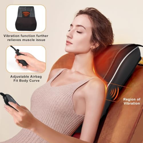 Shiatsu Back and Neck Massager with Heat. Back Massager for Pain Relief deep Tissue, 3D Kneading Massage Pillow or Back,Shoulder,Leg,Gifts for Mom,Dad,Women (Black) - Image 5