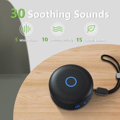 Sleepbox Portable White Noise Sound Machine 30 Soothing Sounds Rechargeable Battery Small for Travel 32 Volume Control Noise Canceling Sleep Machine Sound Therapy for Baby Kids Adults (Black) - Image 2