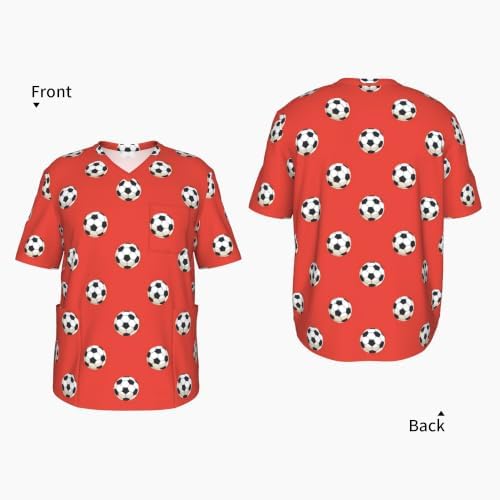 Men's Scrub Top,V-Neck Spill Wrinkle Resistant,3 Pockets-Soccer Ball (1) - Image 4