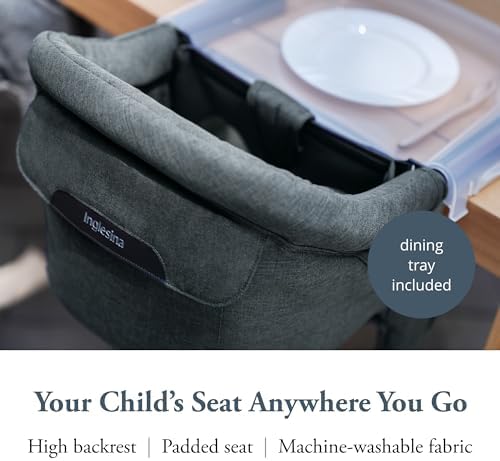 Inglesina Fast Table Chair - Charcoal Gray Melange + Fast Dining Tray - Portable Baby High Chair - for Babies & Toddlers up to 37 lbs - Fits Tables 0.8'' to 3.5'' Thick - Compact - Travel Bag Included - Image 2