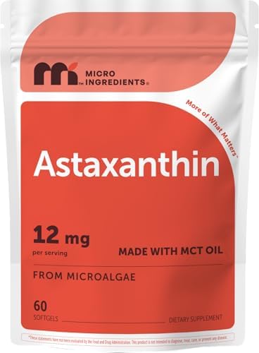 Micro Ingredients Astaxanthin 12mg Per Serving with MCT Oil, 60 Softgels by MicroIngredients