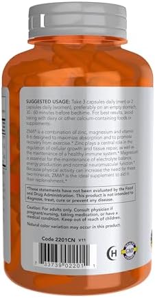 NOW Foods Sports Nutrition, ZMA (Zinc, Magnesium and Vitamin B-6), Enhanced Absorption, Sports Recovery*, 180 Capsules, (Pack of 2) - Image 2