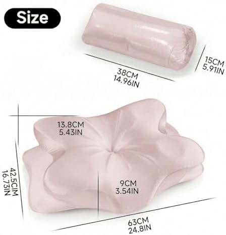 Cervical Neck Pillow for for Neck Support,Ergonomic Memory Foam Contour Pillow with Wrinkle-Resistant Silky Satin Cover & Extra Removable Cover,Orthopedic Pillow for Side,Back,Stomach Sleepers,Pink - Image 2