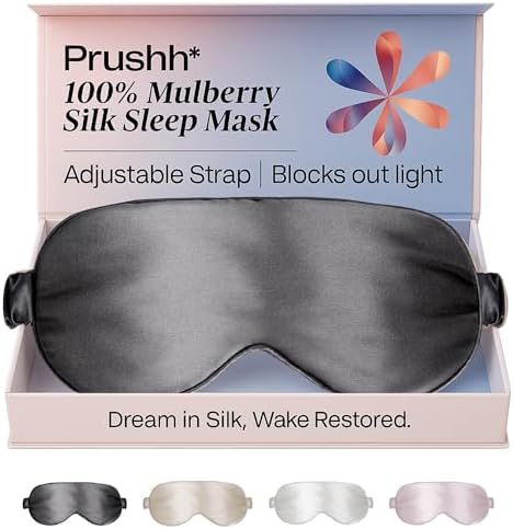 Adjustable Blackout Silk Sleep Mask - Luxurious 100% Pure Mulberry Eye Mask for Restful Sleep & Travel, Hypoallergenic, Cooling, for Women & Men, Grade 6A Silk (Charcoal Grey) by PrushhLifestyle