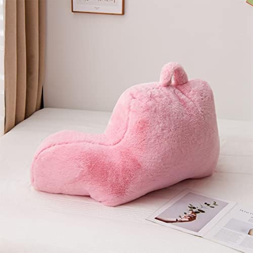 Aimuan Reading Pillow Bed Rest Pillow with Arms Rabbit Fur Cushion for Adults Teens Incline Rest Sitting up & Sleeping Snoring Pillow with Pregnancy Lumbar Back Support (Standard, Pink) - Image 2
