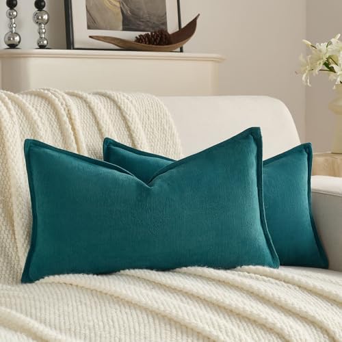 FUTEI Pack of 2 Chenille Throw Pillow Covers 12x20 Inch, Teal by FUTEI